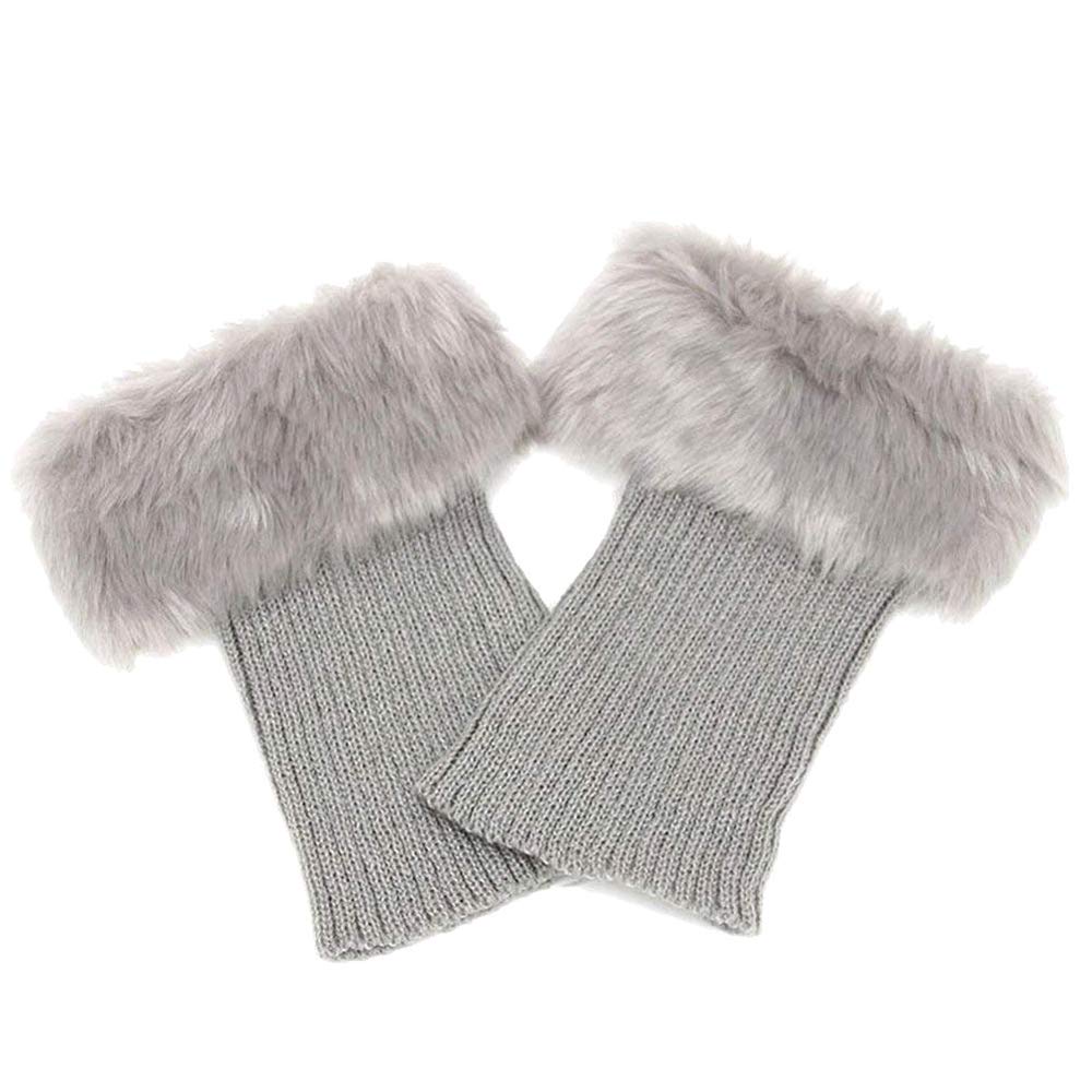 Abberrki Women Winter Faux Fur Boot Cuff Crochet Knit Boots Socks Short Leg Warmers