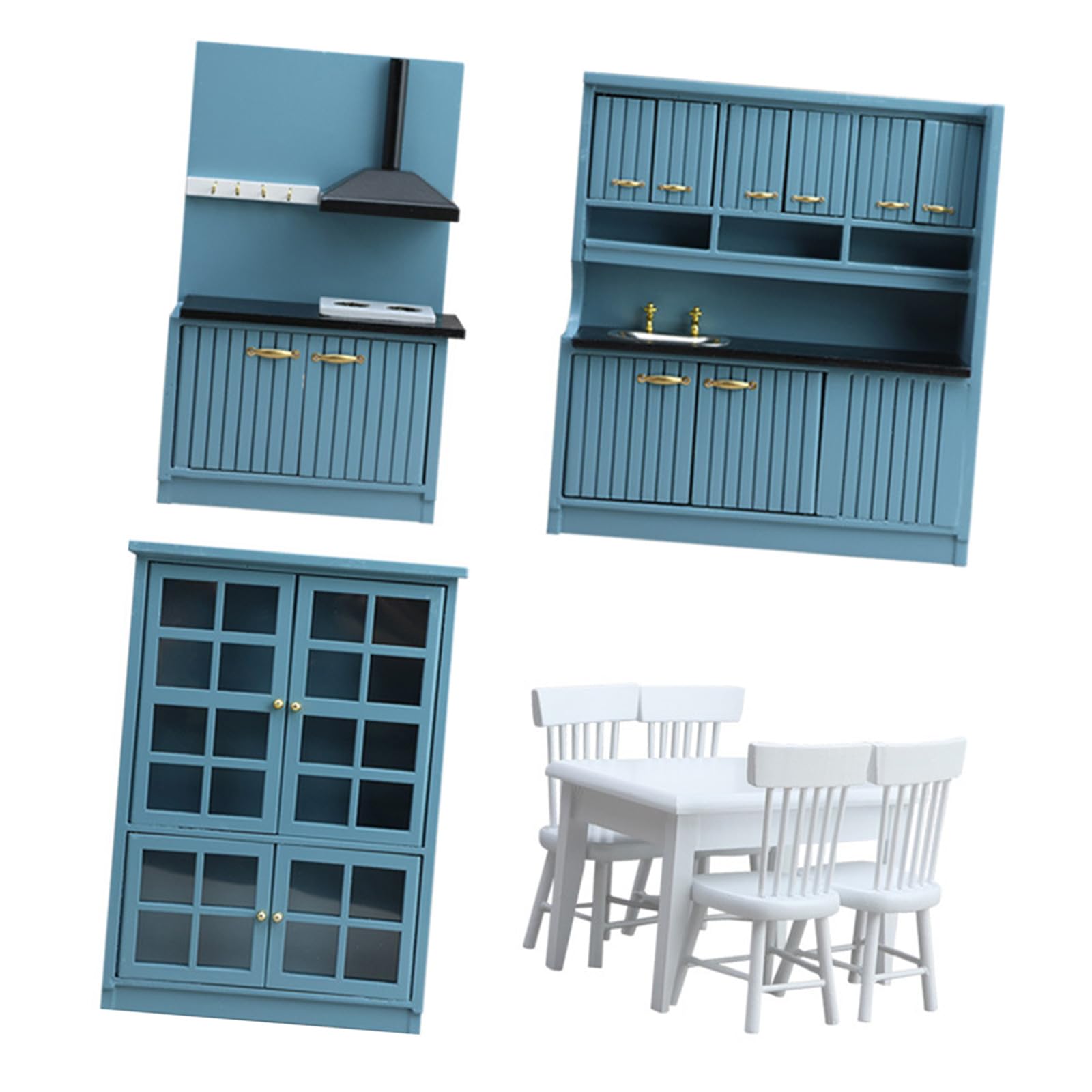 Set da cucina contemporanea per bambole, 8 pezzi, mobili compatti in legno, con tavolo e sgabelli, set da cucina per casa