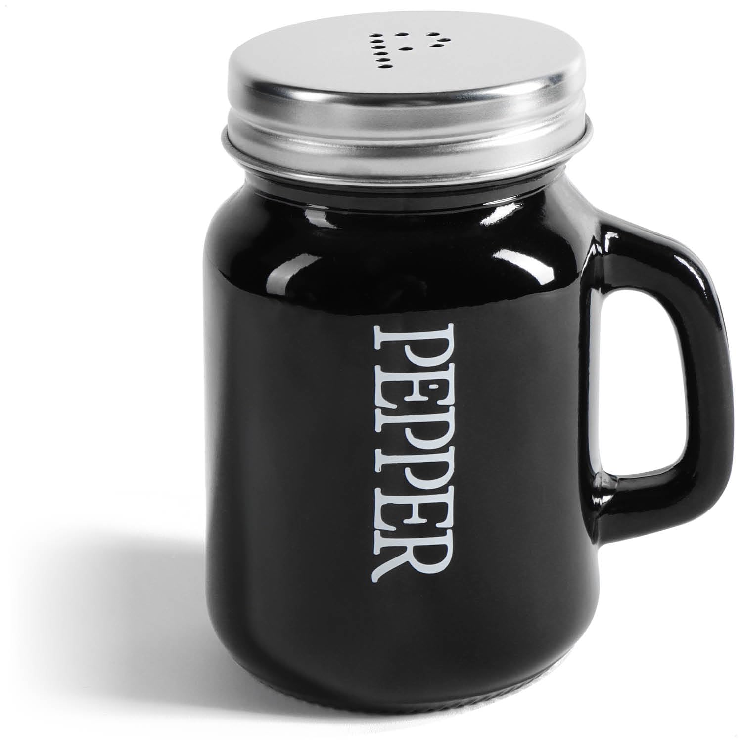 com-four® 48-teiliges Salz- und Pfefferstreuer-Set - Gewürzstreuer mit Schraubdeckel und Henkel - Gewürzglas in Bierkrug-Form mit Aufschrift - moderne Schüttler (48-teilig - Glas schwarz/weiß)
