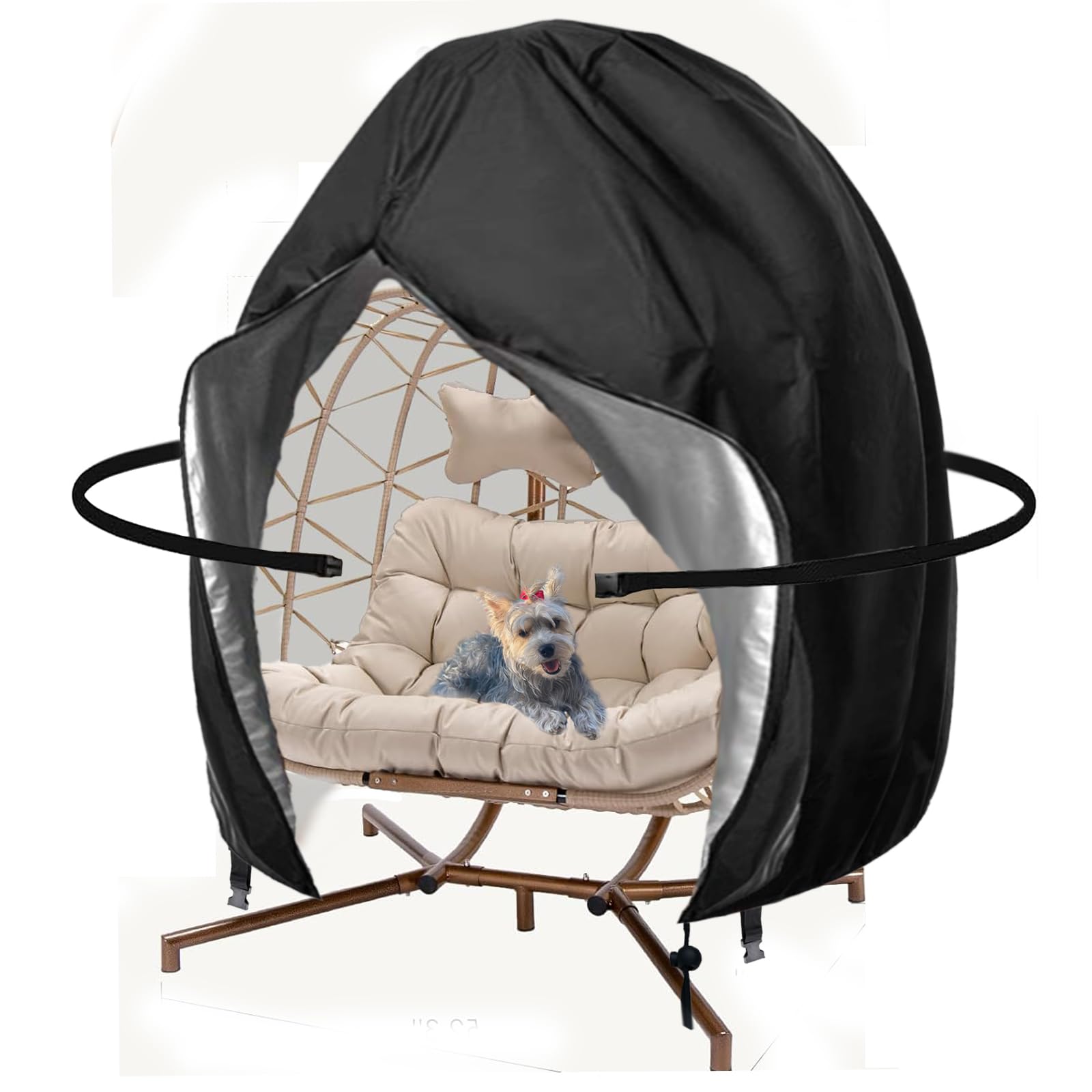 Oslimea Patio Hanging Egg Chair Cover, Durable Lightweight Waterproof Egg Swing Chair Cover with Zipper Fits Most Outdoor Double Swing Egg Chair Dust Protector (91" x 80", Black)