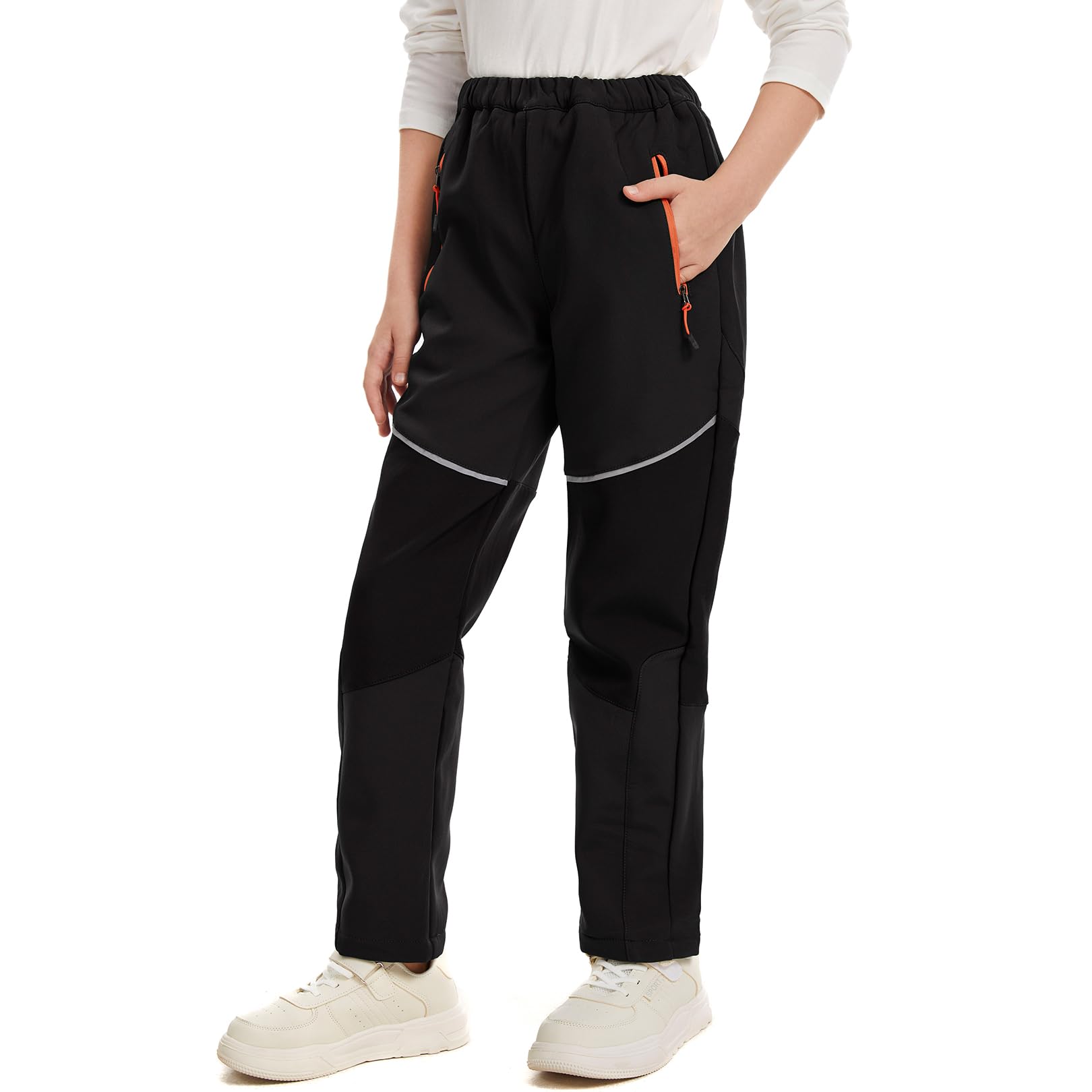 CICVSOC Girls Winter Ski Pants - Fleece Lined, Waterproof Softshell, Adjustable Belt, For Skiing & Hiking