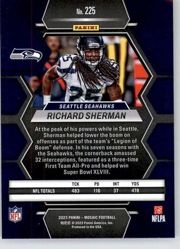 Miniatura 2 de 2023 PANINI MOSAIC #225 RICHARD SHERMAN SEATTLE SEAHAWKS FOOTBALL OFFICIAL TRADING CARD OF NFL