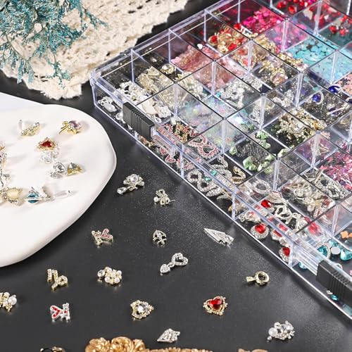 Image of Noverlife 2 Pack 36 Grids Clear Plastic Organizer Box, Jewelry Craft Storage Container Bead Holder Nail Charm Organizer, Rock Collection Box for Fishing Tackles, Acrylic Earring Display Case for Girls