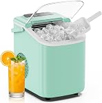 DUMOS Ice Maker, Nugget Ice Machine Countertop with Basket, Scoop and Portable Handle, 26lbs Daily, 9 Bullet Cubes in 6~8 Mins, Self-Cleaning for Kitchen, Office, Outdoos, RV Camping