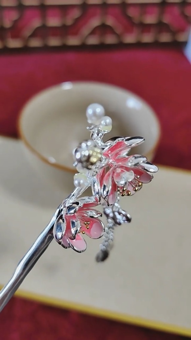 Amazon.co.jp: SUKIMIND 桃花簪 銀 一本簪 シルバー かんざし 花