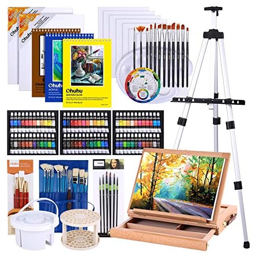 Artist Painting Set, 128Pcs Artist Set W/ Table-Top & Field Easels, Art Painting Brushes, Paint Tubes, Painting Pads, Canvas Boards, Painting Knife for Oil, Watercolor, Acrylic Painting & Art Sketch