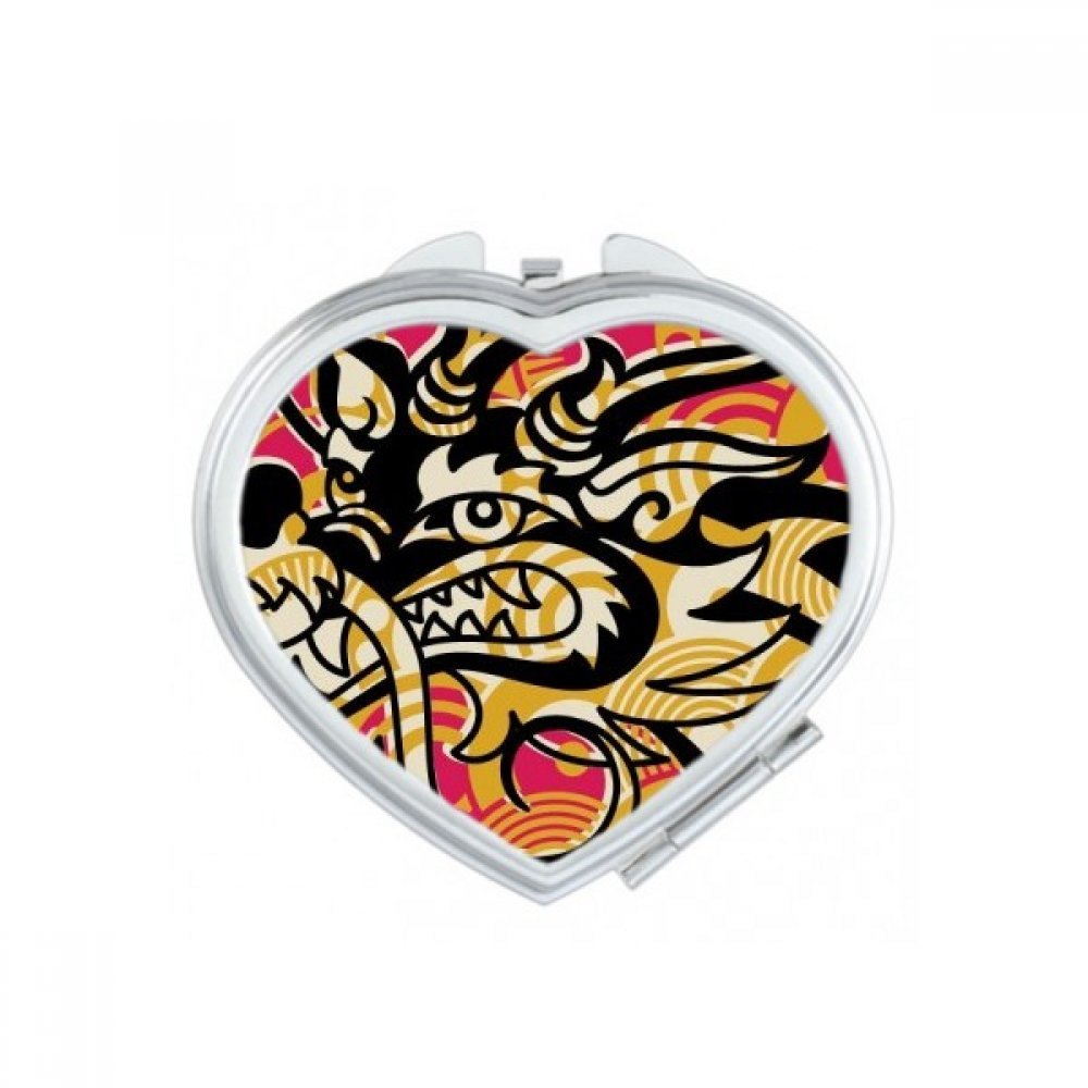 Miroir maquillage compact dragon chinois noir petit miroir de poche coeur