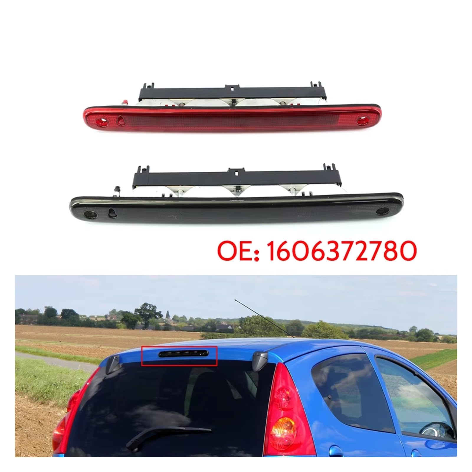 Tercera Luz Stop Compatible Con Peugeot 107 2005-2014 Tercera Freno Trasera Luz Montaje Para Alto Roja Accesorios Para Coche 1606372780(Red)