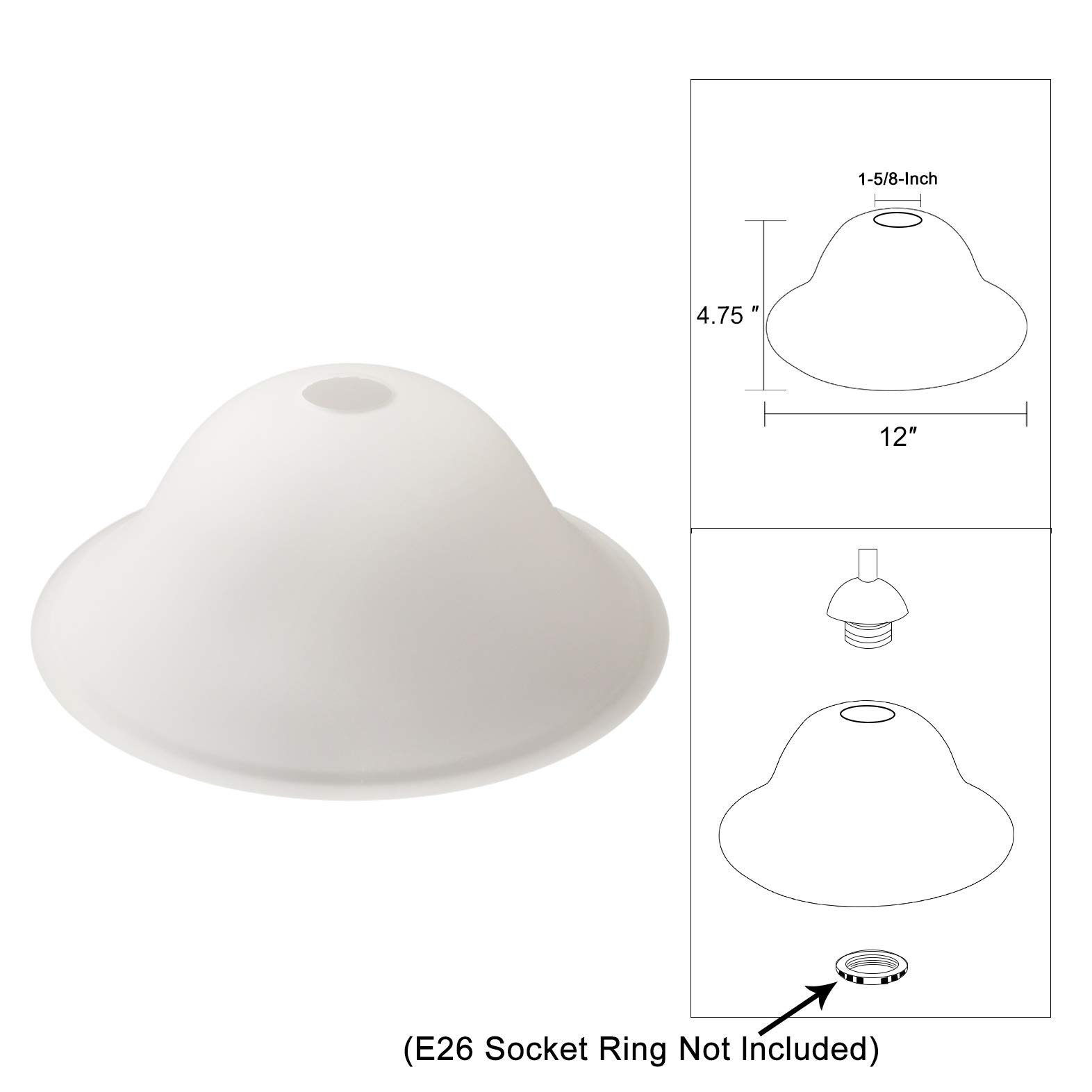 Giluta Floor Lamp Glass Shade Replacement Globe -Fitting Opening 1.625" Modern Frosted Style Light Fixture Shade, Height: 4.75 inches, Width: 12 inches. Lipless