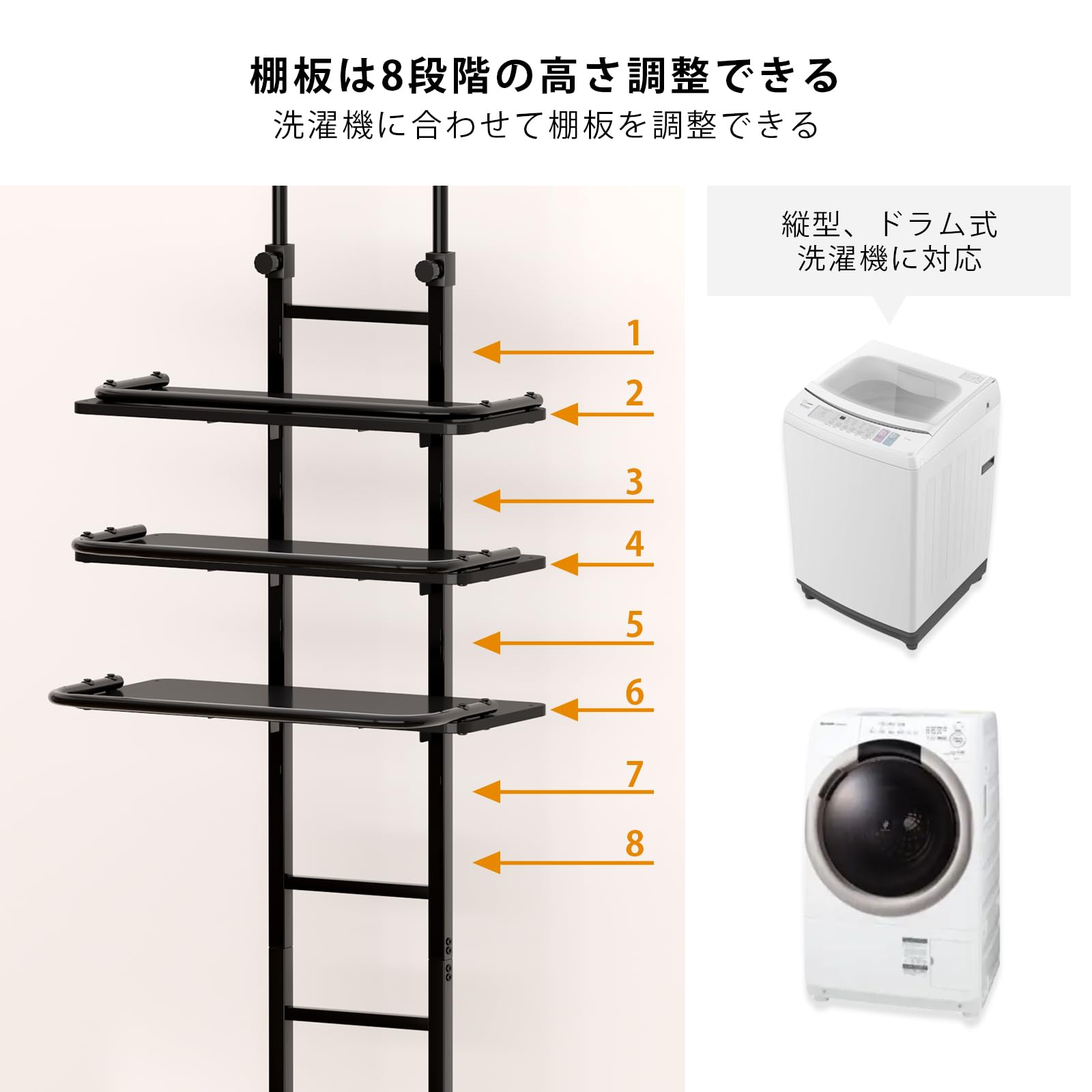 Amazon｜LunarLight ランドリーラック 幅60奥行27高さ203～280㎝ 棚板8