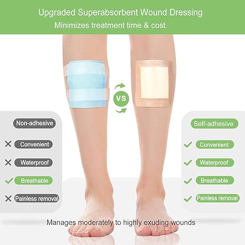 Miniatura 9 de NeuHeils Apósito de silicona súper absorbente para heridas, 4 x 8 pulgadas (paquete de 10), almohadillas absorbentes de 2 x 6 pulgadas Postcirugía,