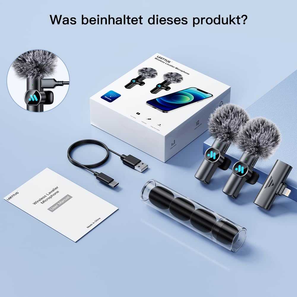 Leettus Lavalier Wireless Microphone, Lavalier Microphone Wireless for iPhone, Plug-Play Mini Microphone for Video Recording, Live Streaming, YouTube, TikTok, Vlog, Interview (2 Pieces, Black) 4