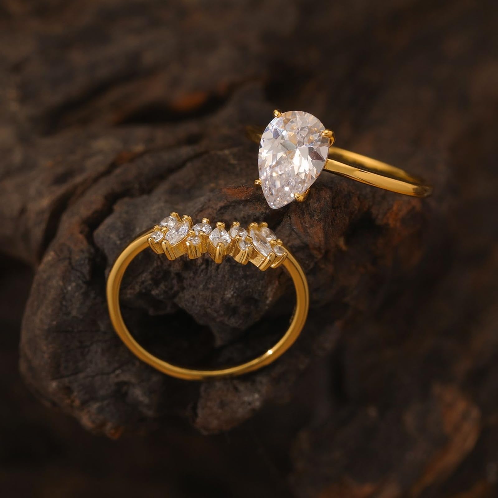Anillo de oro para mujer, oro blanco, 2 unidades con moissanite de 2 quilates, anillo de boda, apilable, oro real