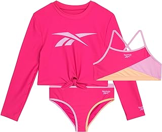 Conjunto de 3 piezas de camiseta de natación de manga larga UPF 50+ con traje de baño de bikini para niñas (4-16)
