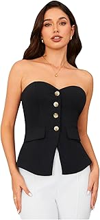 Camiseta sin tirantes con botones en la parte delantera y dobladillo dividido para mujer