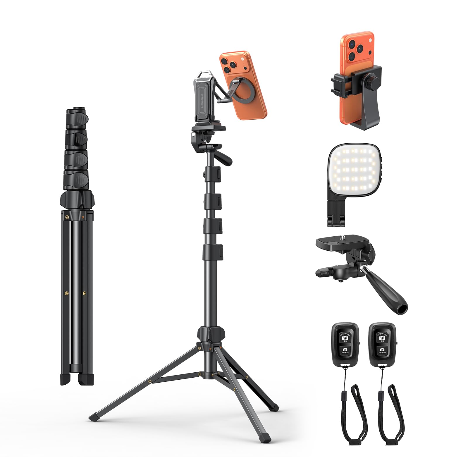 OMOTON TP02-Pro-PK 65" Magnetic Phone Tripod Kit with Fill Light &amp; 2 Remote