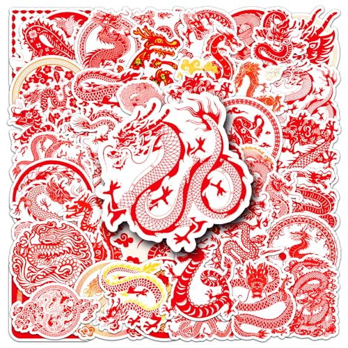 Sanyeyufeng Chinese Style Water Bottle Stickers 50PCS Waterproof Vinyl Unique Stickers Laptop Notebook Cup Suitcase Phone Skateboard Guitar Bike Car Decals for Adult Teen Kid (Chinese Dragon)
