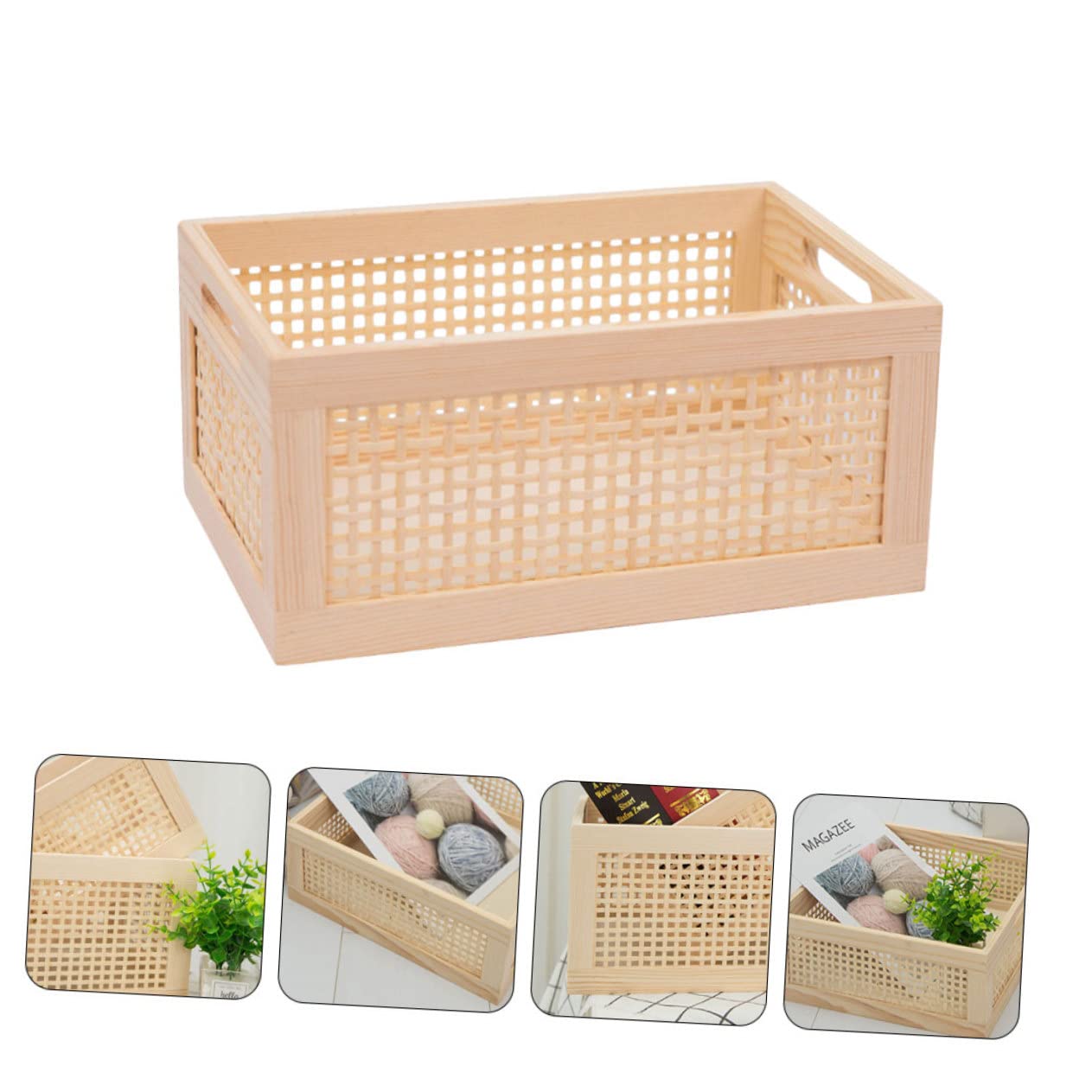 Cesta Tejida Para Almacenamiento Pequeña Rectangular, Fibra Natural De Bambú, Multiusos Ecológica, Organizador Para Hogar y Oficina, Caja De Almacenamiento Funcional