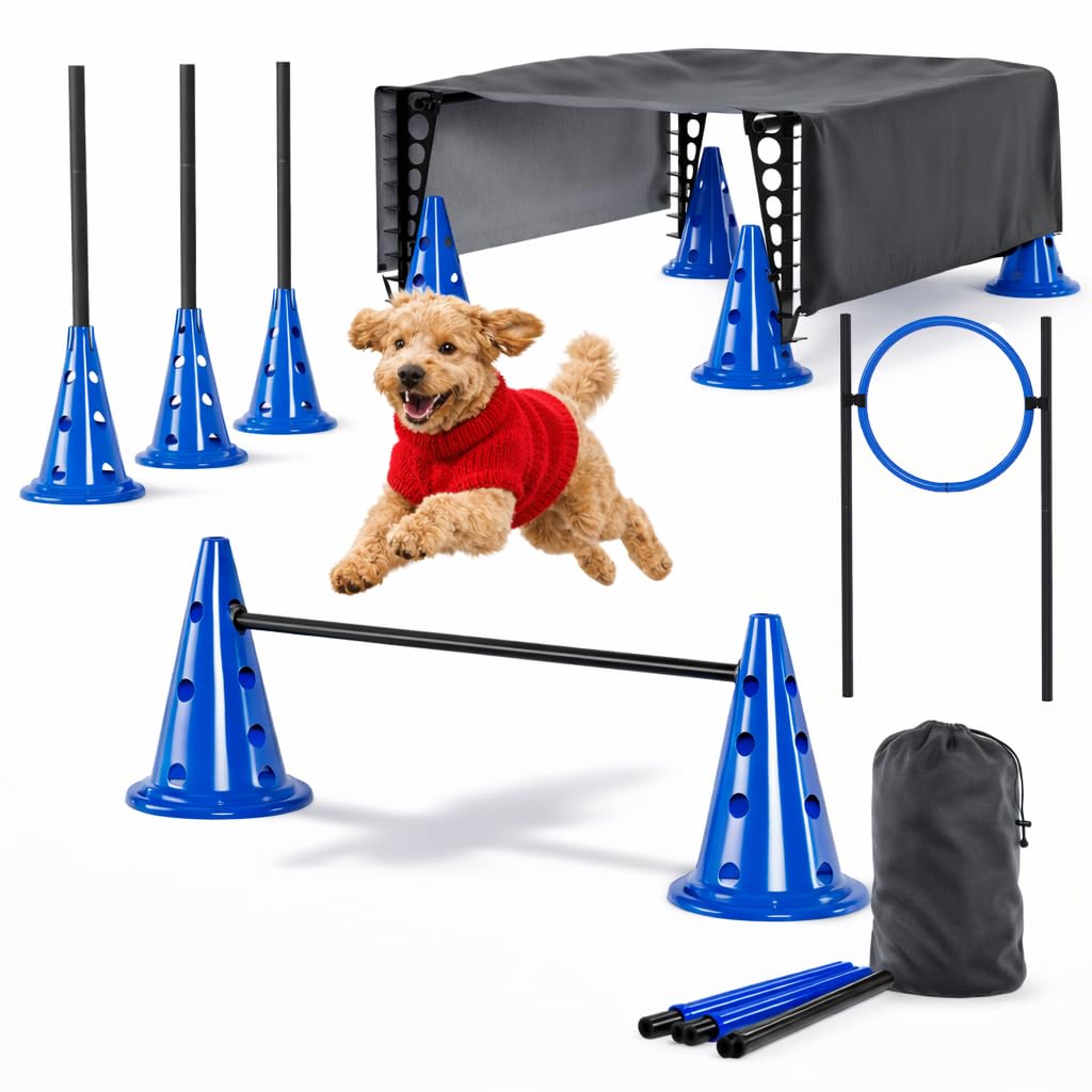 BARKQUET Dog Agility Course Backyard Set Complete Dog Agility Equipment with Cones, Carry Bag, Tunnels for Dogs, Jump Ring - Pet Training Playground, Dogs Obstacle Course Backyard for Indoor Outdoor