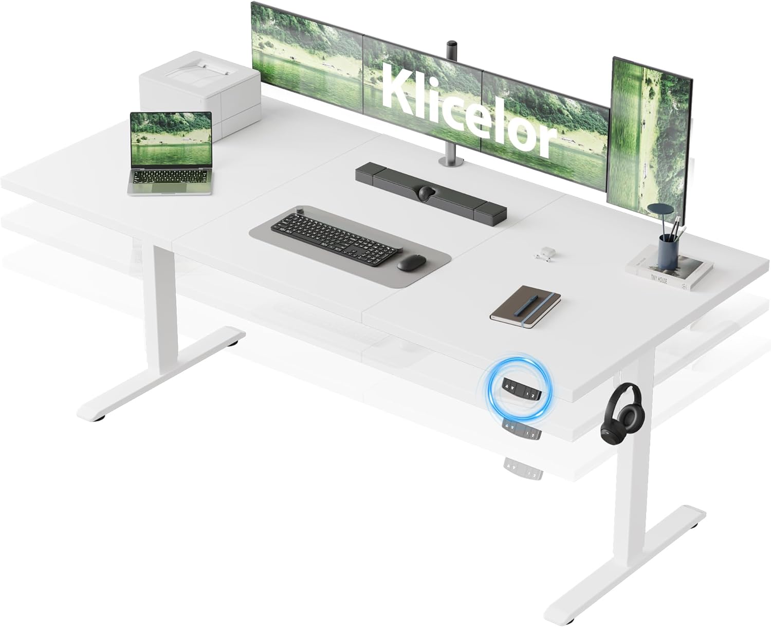 Klicelor 71 Inch Large Electric Standing Desk, Height Adjustable Office Desk, Sit Stand Up Computer Gaming Desk with Memory Preset, Three-Piece Desktop, White