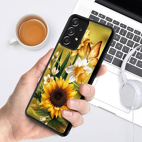 Miniatura 5 de ZHEGAILIAN Funda compatible con Samsung Galaxy A53 5G, diseño de mariposa y girasol dorado Galaxy A53 5G para niñas, absorción de golpes