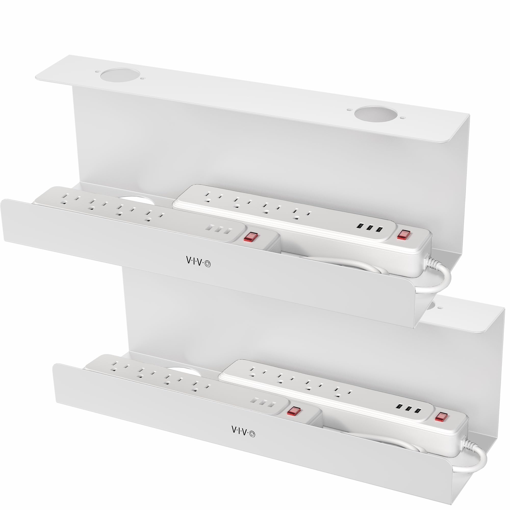 VIVO Under Desk 17 inch Extra Deep Cable Management Trays, Power Strip Holders, Cord Organizers, Wire Tamers for Office and Home, White, 2 Pack, DESK-AC16-2CW — image 1