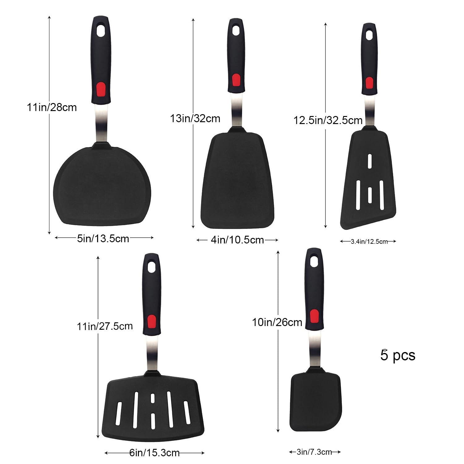Espátulas de silicona, juego de 5 espátulas de silicona para utensilios de cocina antiadherentes, resistentes al calor hasta 315.6 °C, utensilios de cocina antiadherentes, utensilios de cocina sin BPA