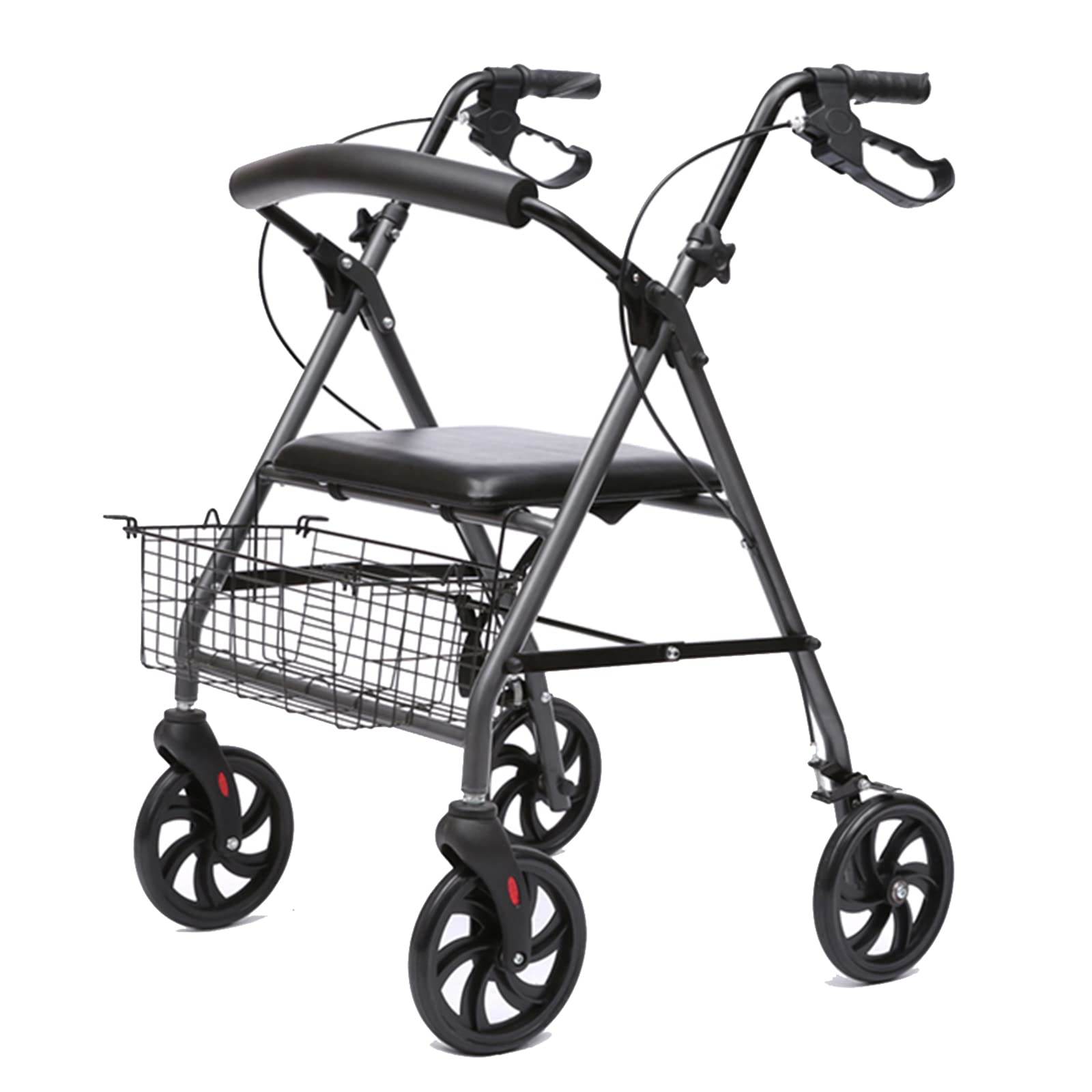 Andadores para personas mayores de 4 ruedas con asiento y cesta plegable, andador con ruedas para ancianos, plegable, ayuda a personas mayores y personas con discapacidad, estrella negra de luz