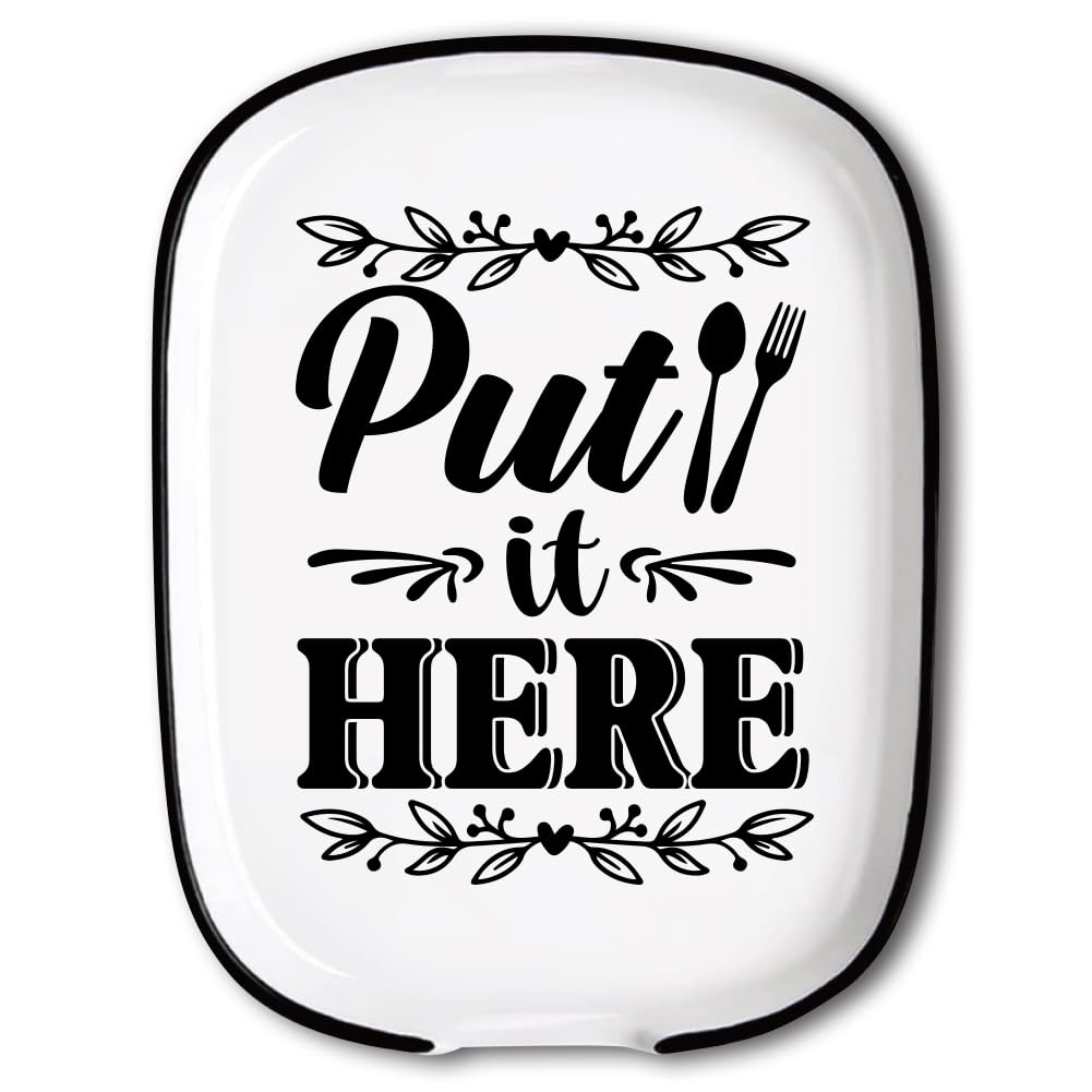ANATTASOUL Ceramic Coffee Spoon Rest for Stove Top Put It Here Pattern 4.52"x5.9" Large Teaspoon Holder, Heat Resistant Porcelain Kitchen Utensils Holder Decorative for Counter Cooking Lover Gifts