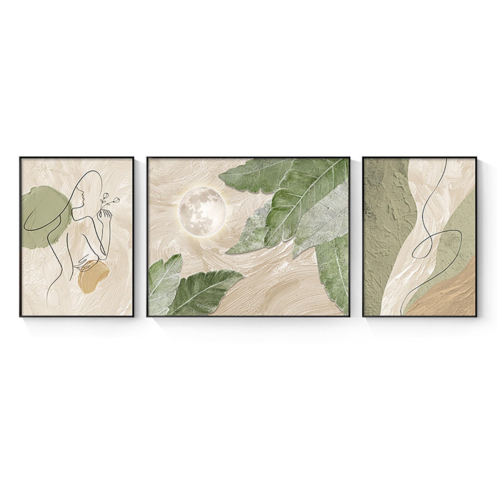 Peinture murale triptyque moderne de verdure abstraite pour decoration salon 40x60cm