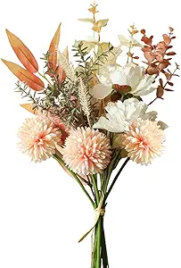 KIRIFLY Artificial Fake Flowers Plants Silk Flower Arrangements Wedding Bouquets Decorations Plastic Floral Table Centerpieces for Home Kitchen Garden Party Décor (Champagne)