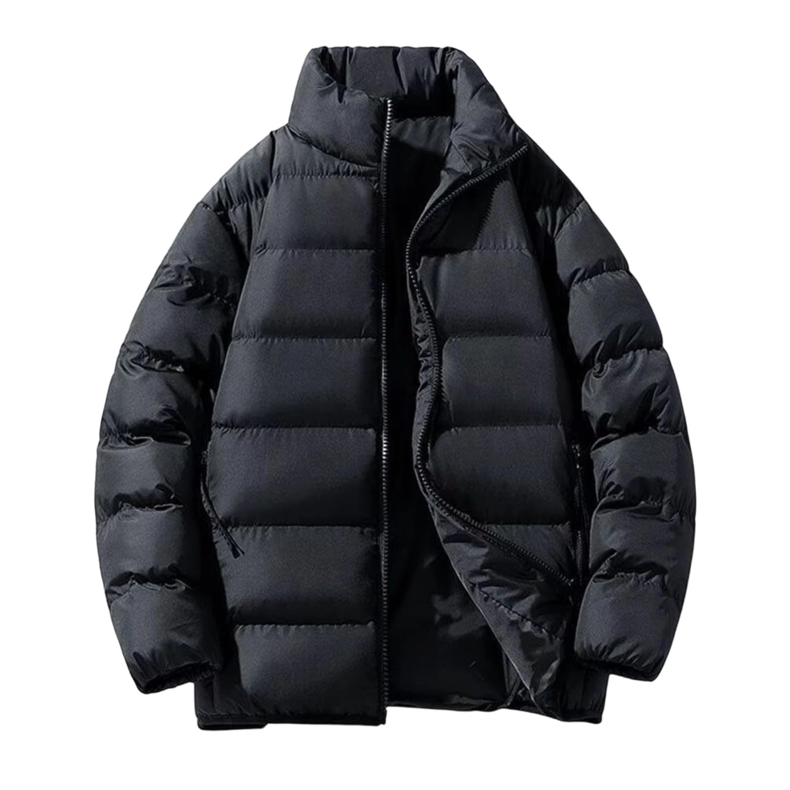 Generisch Chaqueta de invierno para hombre, monocolor, acolchada, cuello alto, informal, abrigo de plumón, abrigo de invierno, resistente al viento, chaqueta de plumón, chaqueta de senderismo