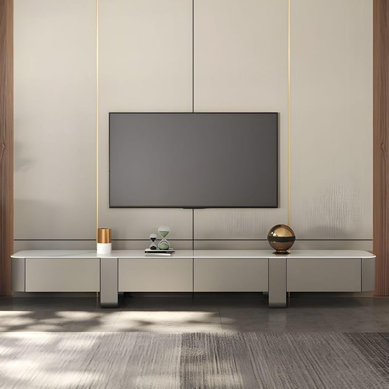 LAKIQ Stone Top TV Stand with 4 Drawers Contemporary TV Media Console with Enclosed Storage for Living Room (Gold, 79" L x 16" W x 16" H) image 4