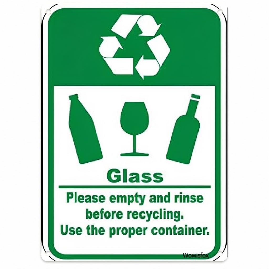 Glass Recycling Reminder Sign, 8 x 12 Inch Aluminum with Mounting Holes