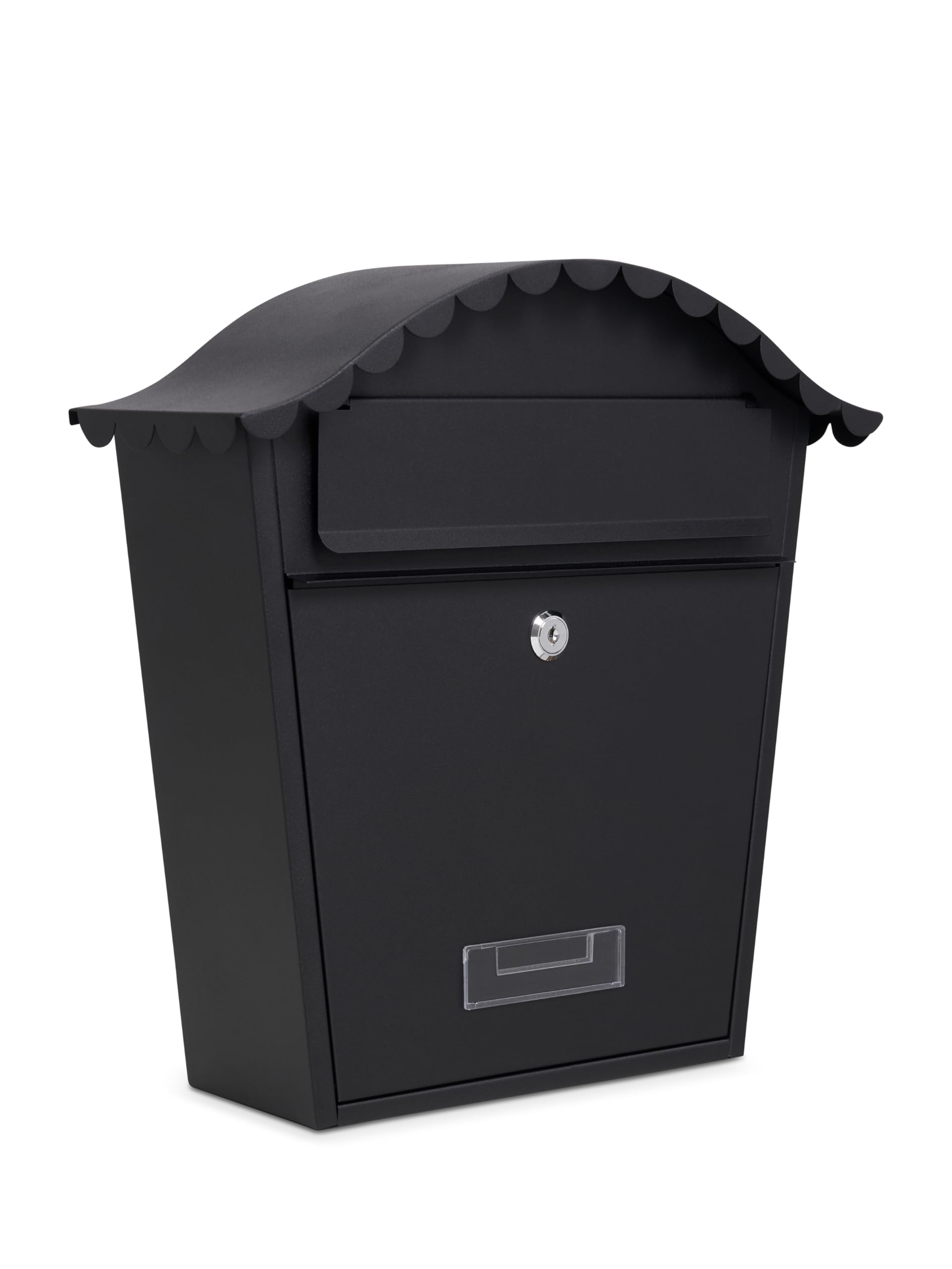 Assorted Collections Wall Mounted Post Box, Lockable Mailbox with 2 Keys, Weatherproof Galvanized Steel Letterbox, Easy to Install, 36x13x37cm (Black)