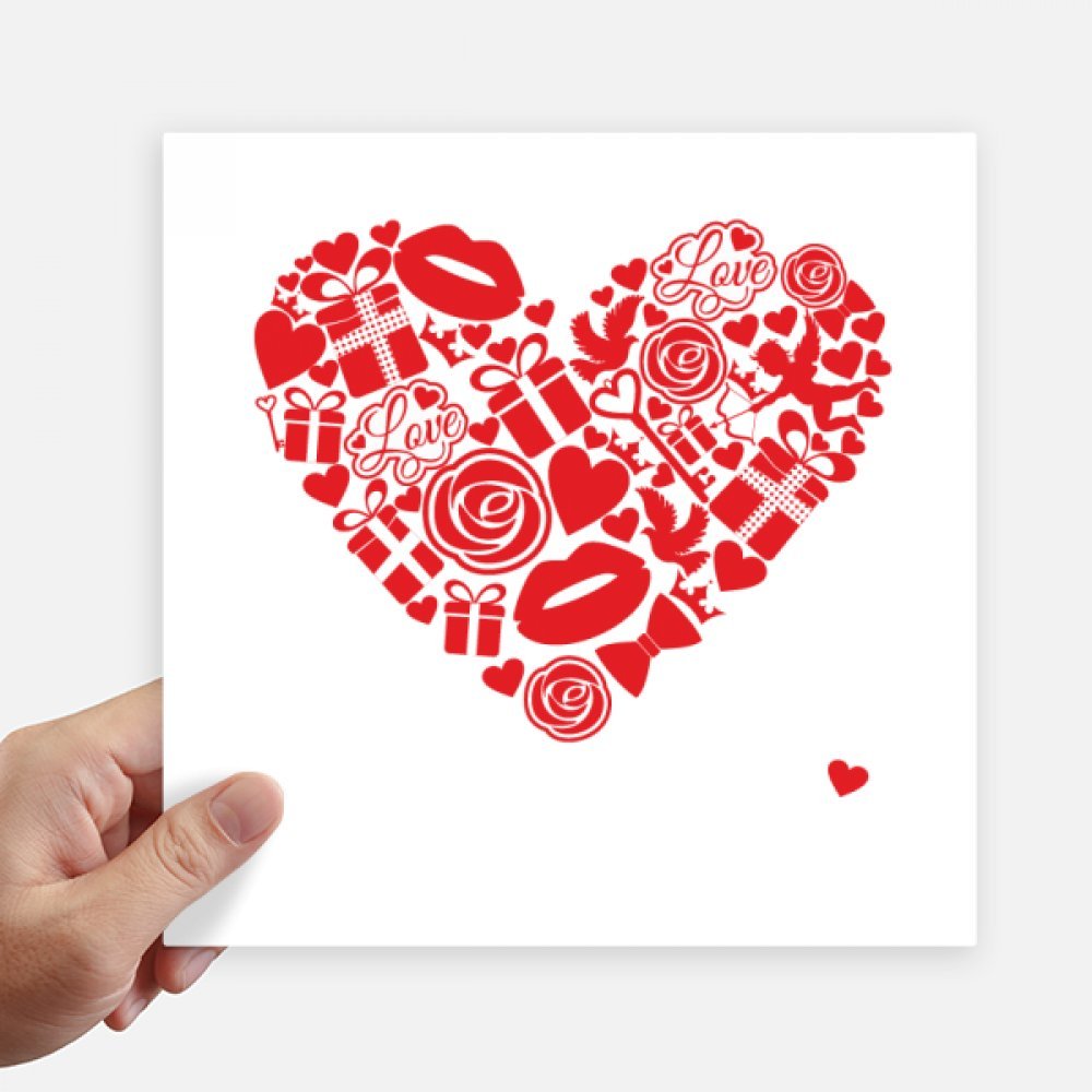 Autocollant carré de 20 cm St Valentin sticker mural coeur rouge pour ordinateur 4pcs