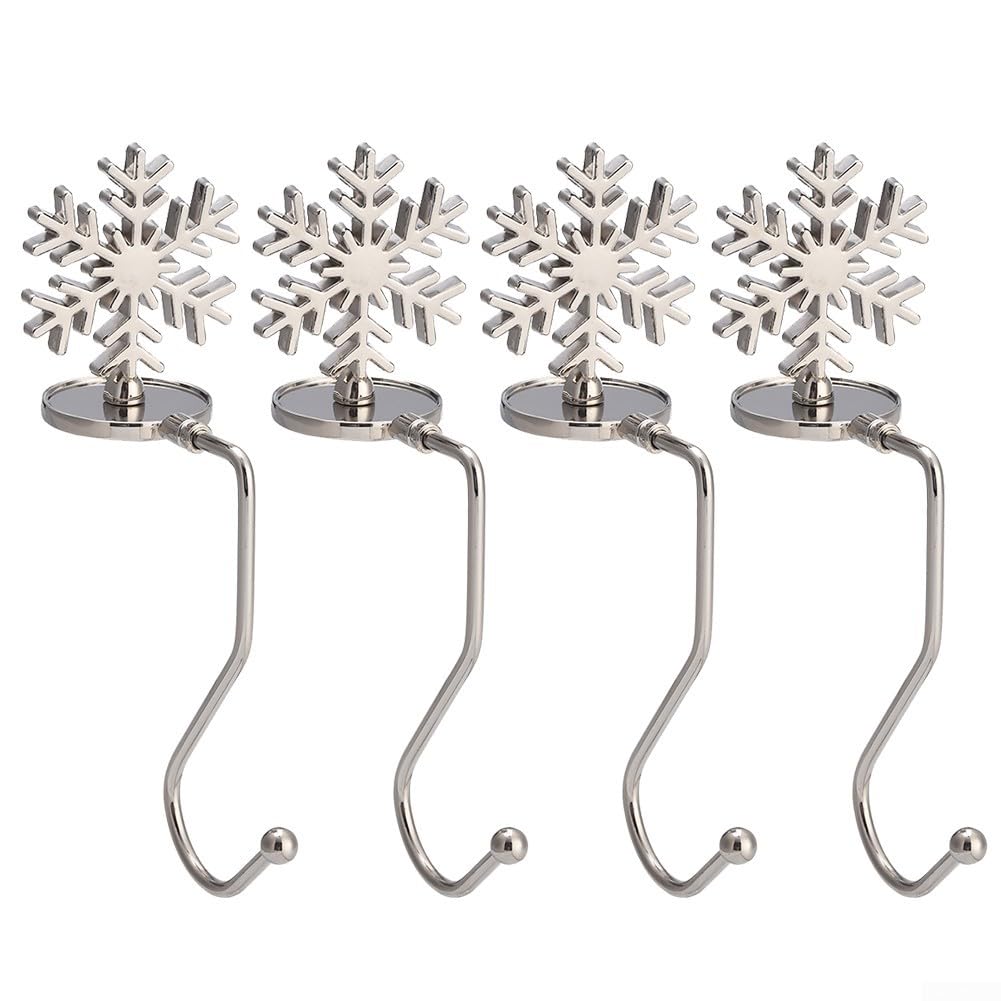 Zoegneer As Picture Show 4Pcs Festive Christmas Mantle Stocking Hooks Set Christmas Snowflake Fireplace Stocking Hook(Snowflake)