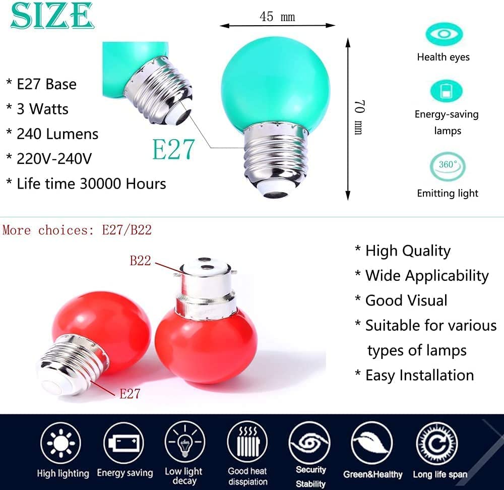 LED Bunte E27 Farbige Glühbirnen 3W : 30W Dekoratives Licht und Design 240 Lumens AC220V-240V Dekorationslampe in Klasse Golfball Form Gemischte Farben - 80er Pack