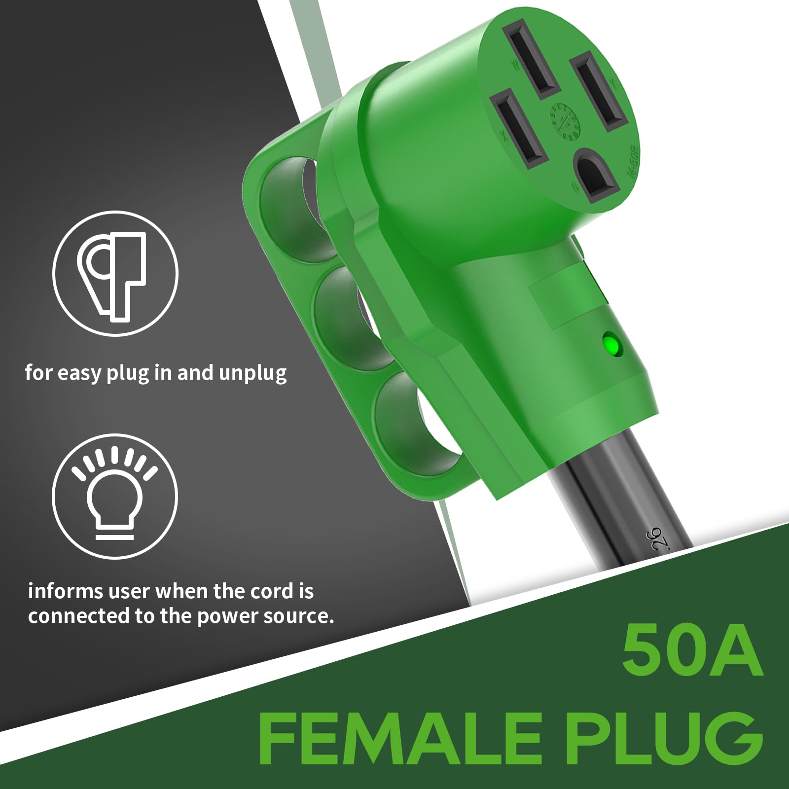 RVGUARD 4 Prong 30 Amp to 50 Amp RV Adapter Cord 12 cali STW, L14-30P blokujący męski wtyk do żeńskiego 14-50R z wskaźnikiem mocy LED, zielony