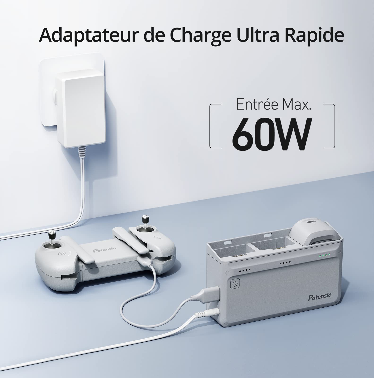 Potensic Station de Charge Rapide pour Drone Atom SE et Atom, Hub de Charge, Max 3 Charges Simultanées, Contrôle du Niveau de la Batterie (Aucune Batterie Incluse)
