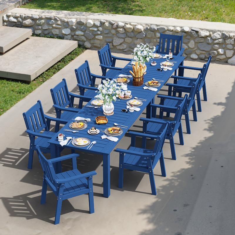 Image of YEFU Outdoor Patio Dining Sets: All Weather 12 Piece Dining Table Set for 10 with Umbrella Hole & Aluminum Frame - Outdoor Furniture Patio 2 Table and 10 Chairs for Outside Backyard /Porch /Deck Blue