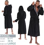 Mens Large Hooded Long Bathrobe with Chest Button,Big Tall Fleece Housecoat Extra Lightweight and Warm