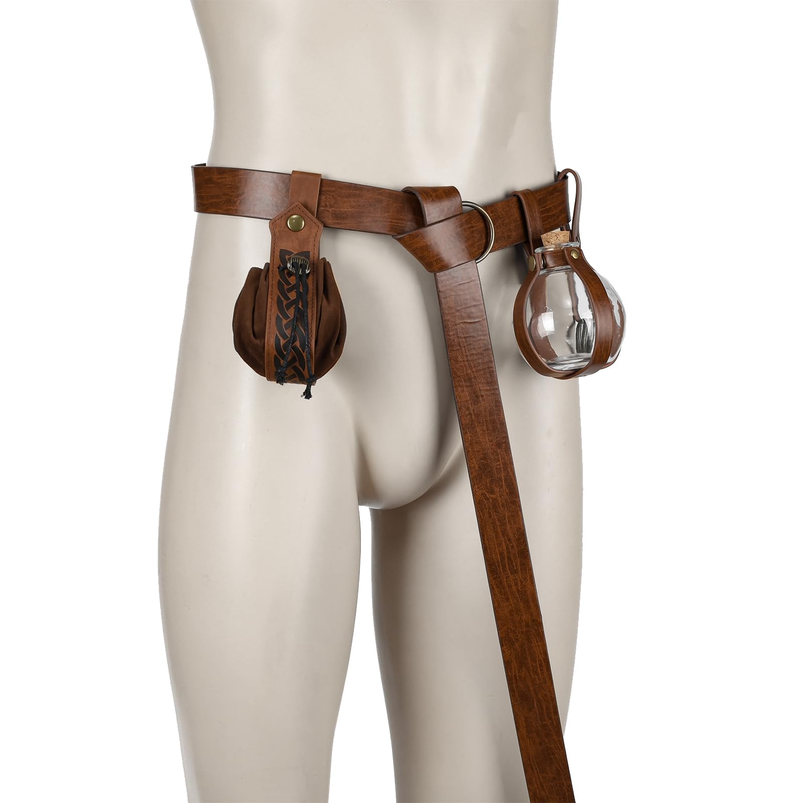 EpicCos Mittelalterliche Renaissance Kostüm Gürtel, Retro Zubehör mit Leder Beutel Getränk Flasche Rock Clips für Ren Faire Cosplay