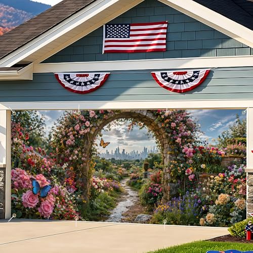 Image of Garage Door Decorations 6 x 13 ft, Floral Garden Cover
