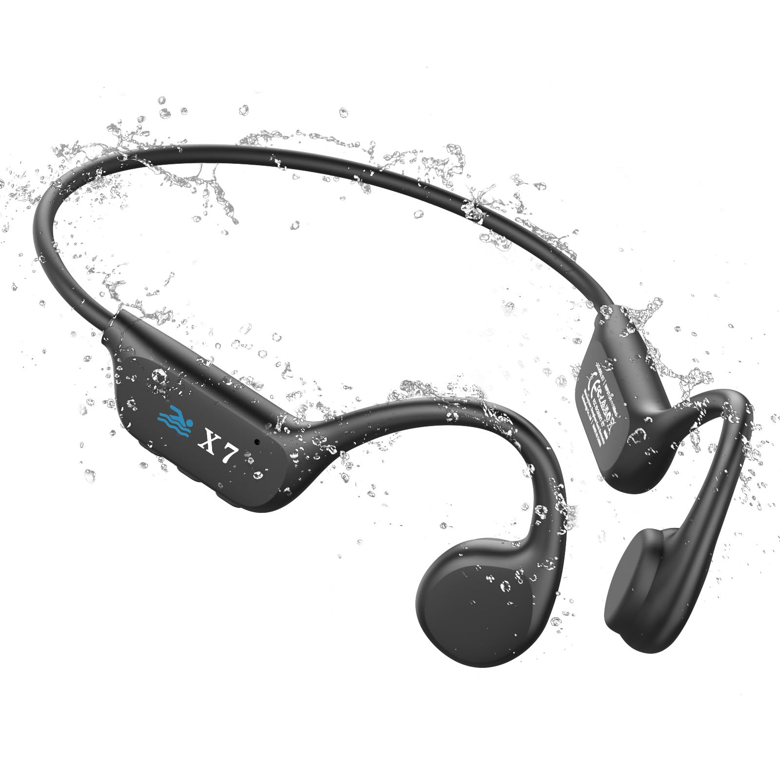 Guudsoud X7 Bone Sound Bluetooth IP68 Waterproof Open Ear Headphones Swimming with MP3 Player, 32GB, Black Black Powder