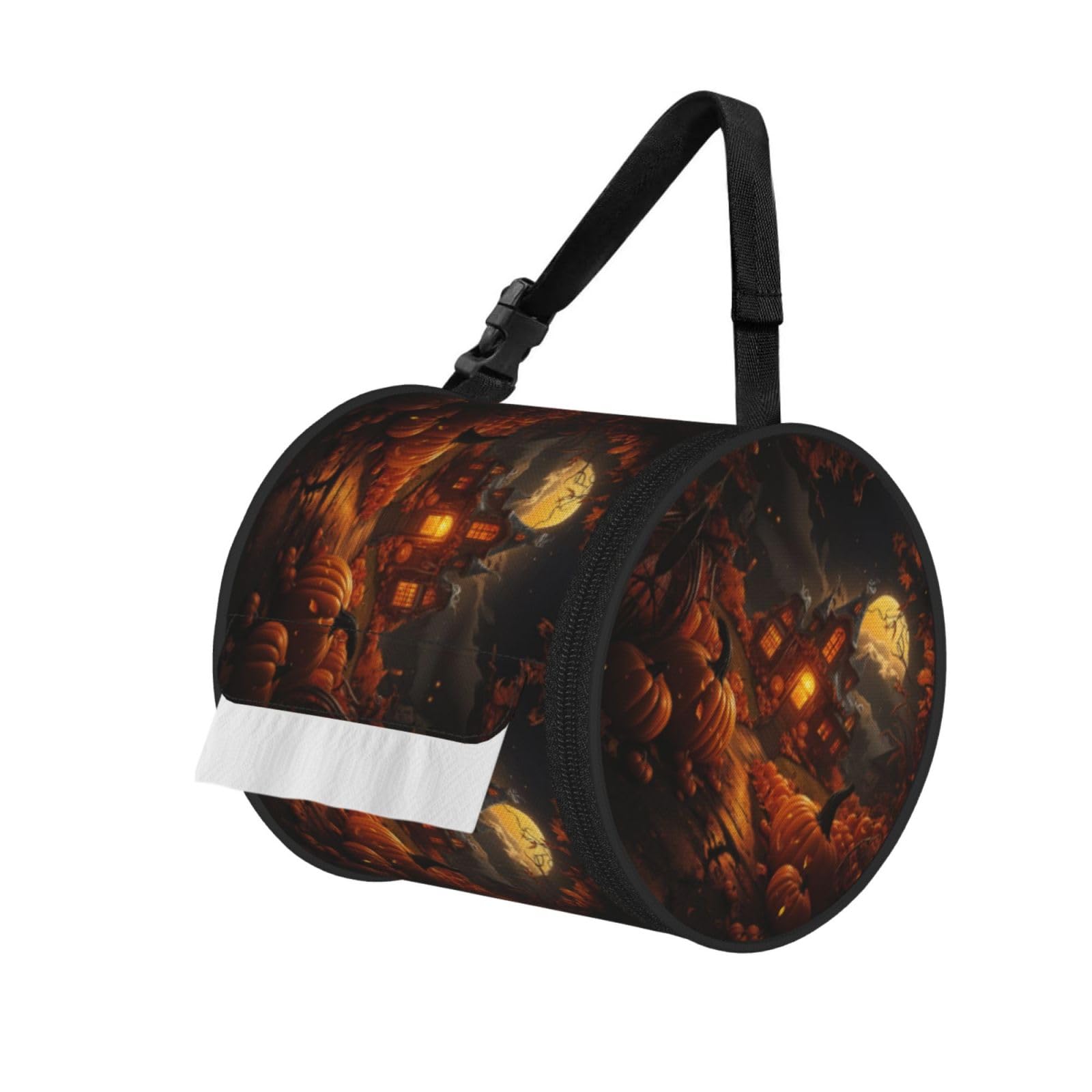 Pumpkin Halloween Printed Hanging Tissue Organizer, Smooth Zipper Oxford Cloth Roll Holder for RV Bathroom Desk