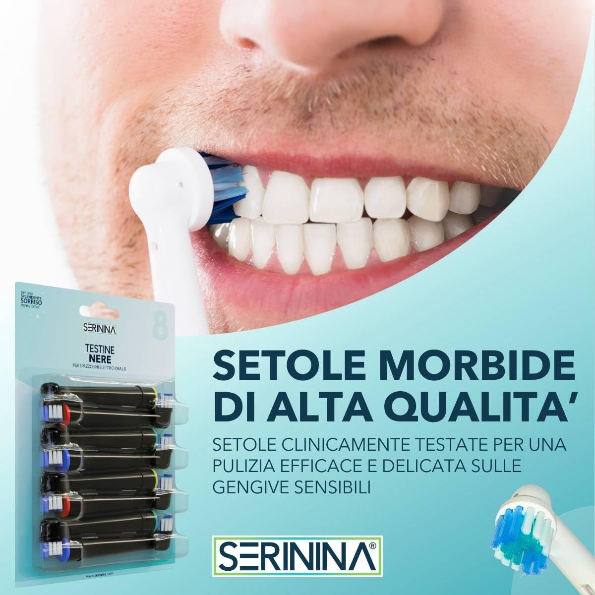 SERININA Testine Oral B Nere, Testine Spazzolino Elettrico Oral-B Nere, Black Edition, Ricambio di Alta Qualità per Spazzolini Elettrici, Testine Nere Oral B Compatibili