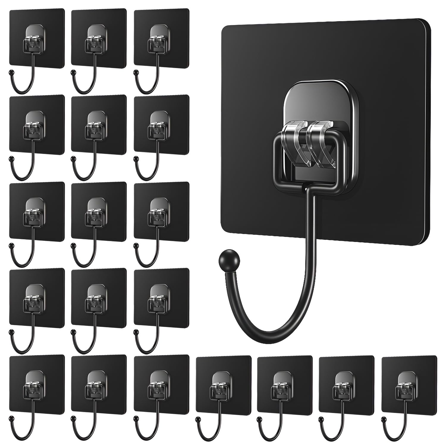 DALUCI Large Adhesive Wall Hook – Heavy Duty Wall Hanger Hooks for Hanging Without Drill | Waterproof, Rustproof Wall Stick Hooks for Kitchen, Bathroom, Home & Office Use (Big Hook Black, 20)