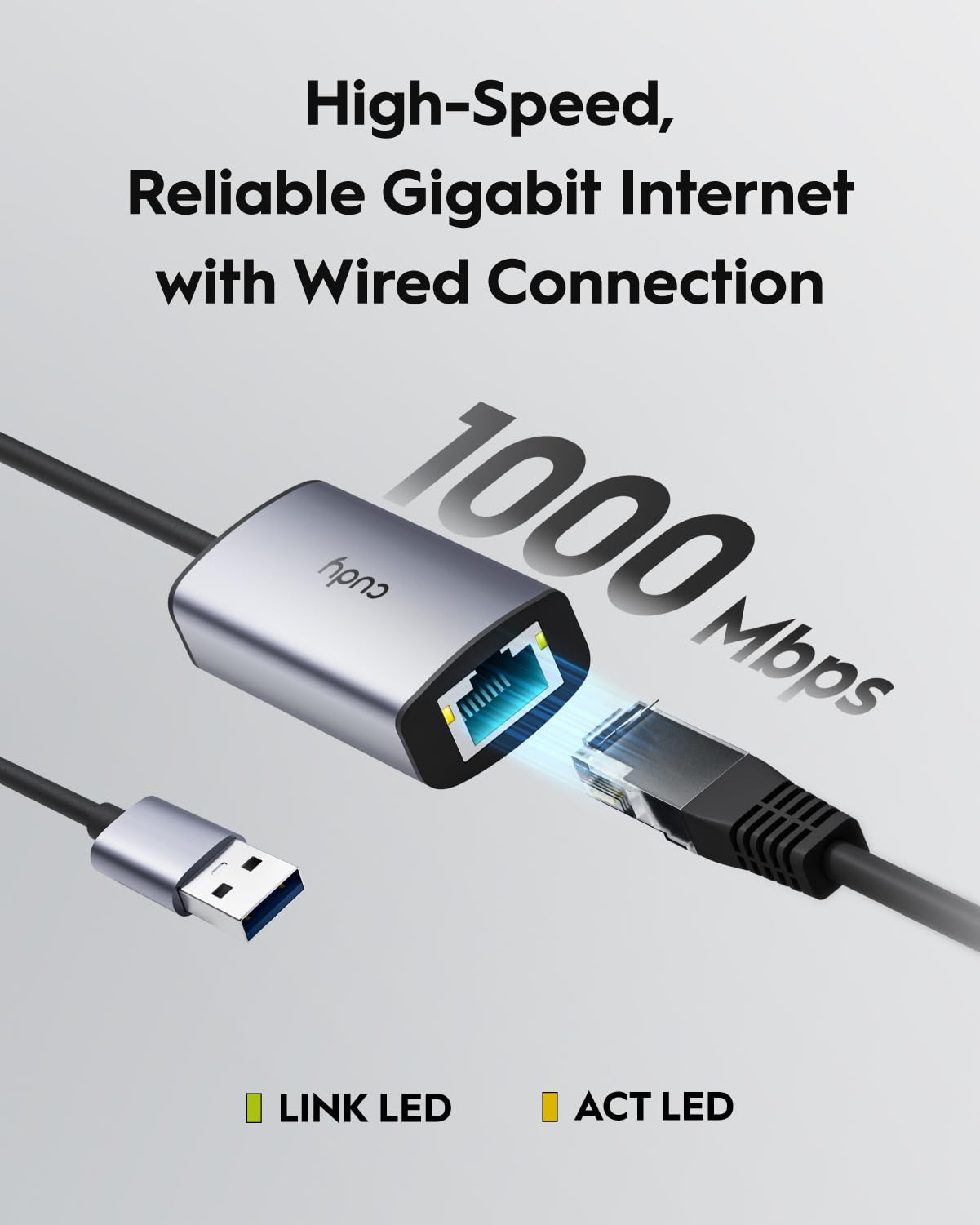 Cudy Adattatore Ethernet USB-A, adattatore di rete USB 3.0 Gigabit, adattatore di rete LAN in alluminio RJ45 senza driver, compatibile con Switch, MacBook, TV Box, XPS, Steam Dec, UE10A