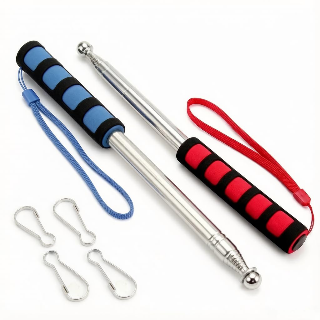 Satiskid 2 Pcs 4.6ft Telescopic Handheld Flagpole Stainless Steel Retractable Banner Pole Handheld Portable Extendable Flagpole with Clips and Lanyard for Camping Celebration Tour Guide Teaching